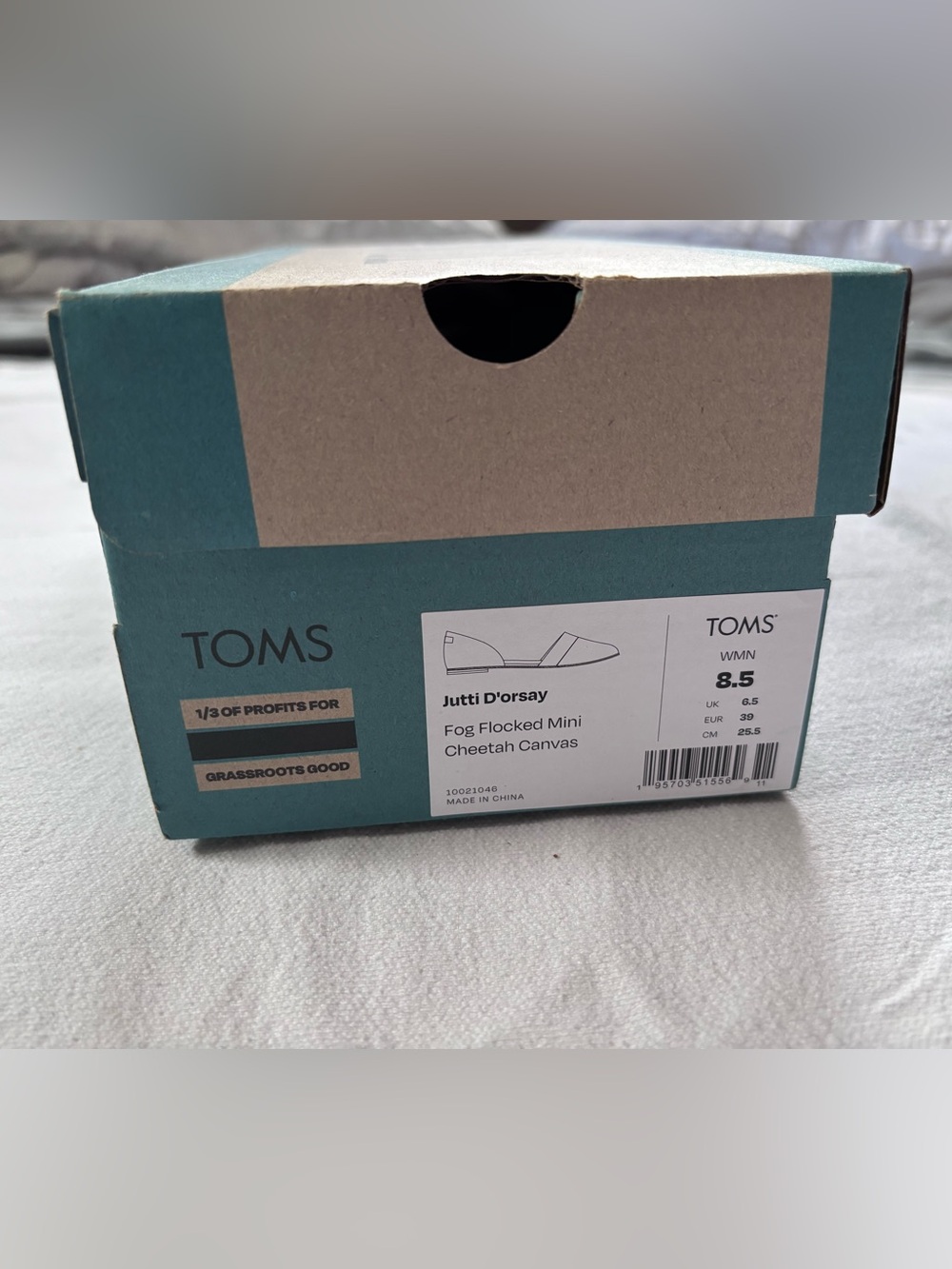 TOMS Jutti D'orsay Fog Flocked Mini Cheetah Canvas Slip-On - Fog - Picture 2 of 7